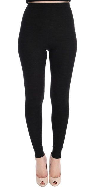 Dolce &amp; Gabbana Elegant High-Waist Wool Tights Pants in Dark Grey