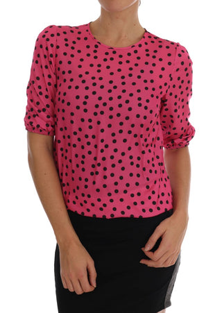 Dolce &amp; Gabbana Chic Pink Polka Dotted Silk Blouse