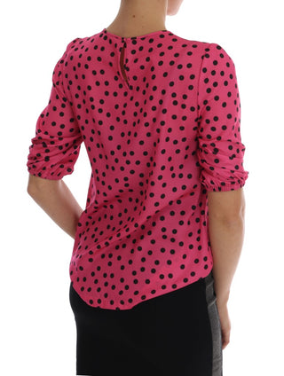 Dolce &amp; Gabbana Chic Pink Polka Dotted Silk Blouse