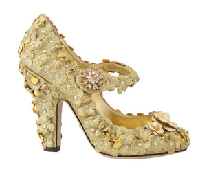 Dolce &amp; Gabbana Gold Floral Crystal Embellished Pumps