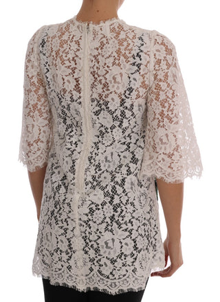 Dolce &amp; Gabbana Elegant White Lace Embellished Mini Blouse