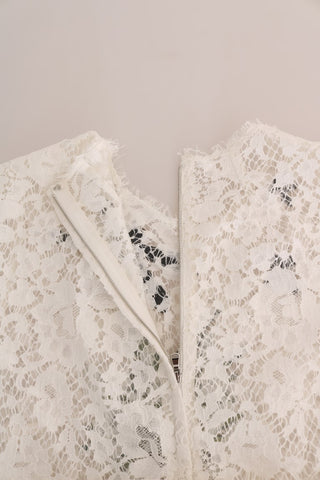 Dolce &amp; Gabbana Elegant White Lace Embellished Mini Blouse