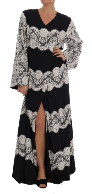 Dolce &amp; Gabbana Elegant Silk Floral Lace Kaftan Maxi Dress