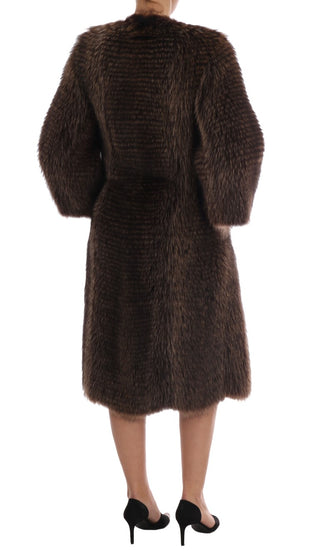 Dolce &amp; Gabbana Elegant Brown Raccoon Fur Knee-Length Coat