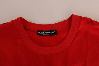 Dolce &amp; Gabbana Red Silk Floral Embroidered Elegance Top