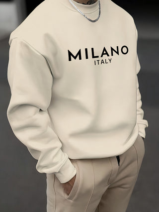 Milano Milan Italy Print Men's Fashion Crew Neck Long Sleeve Sweatshirt Comfortable Outdoor Sports Shirt 