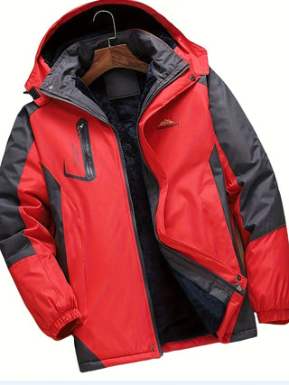 Men's Winter Hooded Jacket - Waterproof Windproof Casual Outerwear Contrast Colors with Pockets 