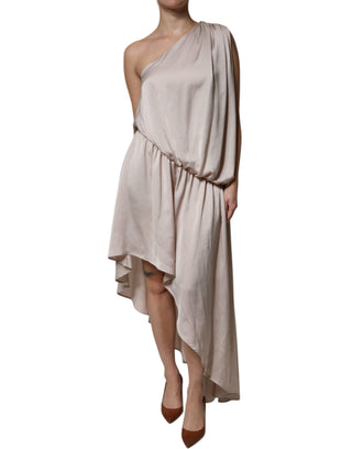 Christian Pellizzari Beige One Shoulder Asymmetric Drape Dress