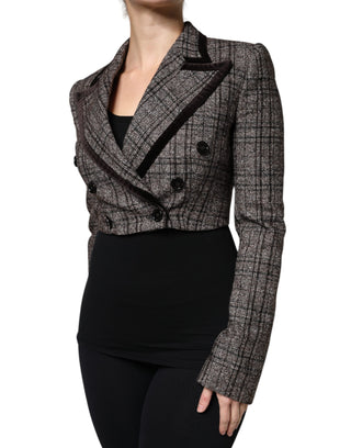 Dolce &amp; Gabbana Brown Plaid Long Sleeve Cropped Coat Jacket