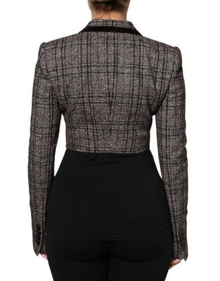 Dolce &amp; Gabbana Brown Plaid Long Sleeve Cropped Coat Jacket