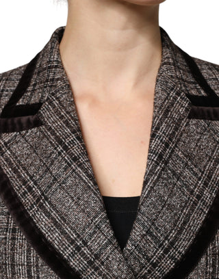 Dolce &amp; Gabbana Brown Plaid Long Sleeve Cropped Coat Jacket