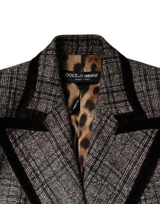 Dolce &amp; Gabbana Brown Plaid Long Sleeve Cropped Coat Jacket