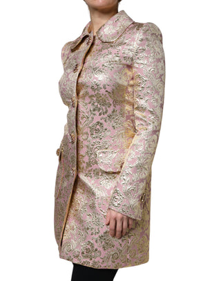 Dolce &amp; Gabbana Metallic Pink Gold Jacquard Jewel Button Coat Jacket