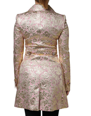 Dolce &amp; Gabbana Metallic Pink Gold Jacquard Jewel Button Coat Jacket