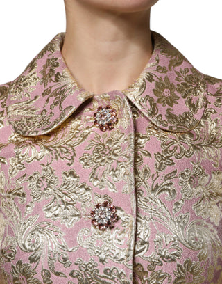 Dolce &amp; Gabbana Metallic Pink Gold Jacquard Jewel Button Coat Jacket