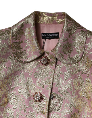 Dolce &amp; Gabbana Metallic Pink Gold Jacquard Jewel Button Coat Jacket