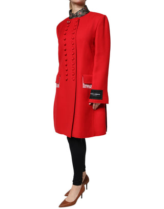 Dolce &amp; Gabbana Red Jacquard Wool Women Trenchcoat Jacket