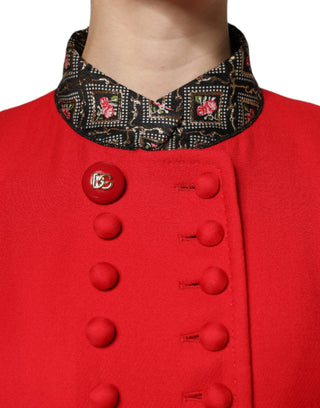 Dolce &amp; Gabbana Red Jacquard Wool Women Trenchcoat Jacket