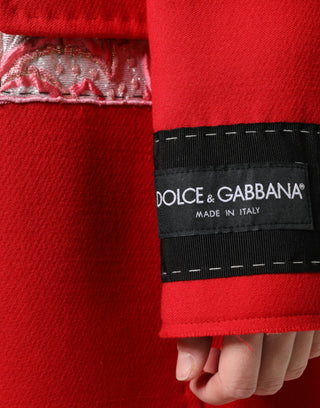 Dolce &amp; Gabbana Red Jacquard Wool Women Trenchcoat Jacket