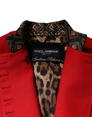 Dolce &amp; Gabbana Red Jacquard Wool Women Trenchcoat Jacket