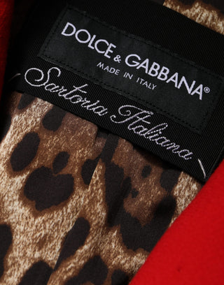 Dolce &amp; Gabbana Red Jacquard Wool Women Trenchcoat Jacket