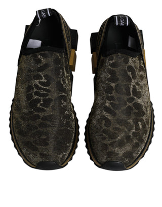 Dolce & Gabbana Gold Glitter Leopard Sorrento Sneakers Shoes