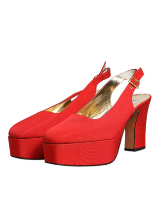 Dolce &amp; Gabbana Red Platform Slingback Heels Sandals Shoes