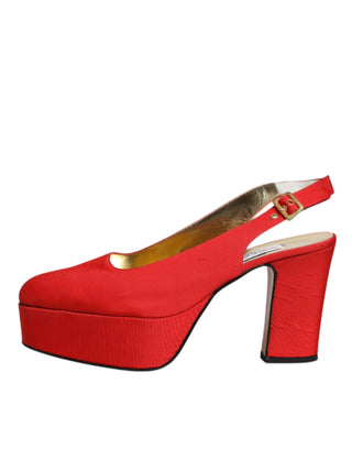 Dolce &amp; Gabbana Red Platform Slingback Heels Sandals Shoes