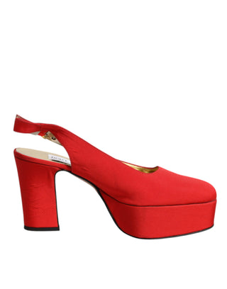 Dolce &amp; Gabbana Red Platform Slingback Heels Sandals Shoes