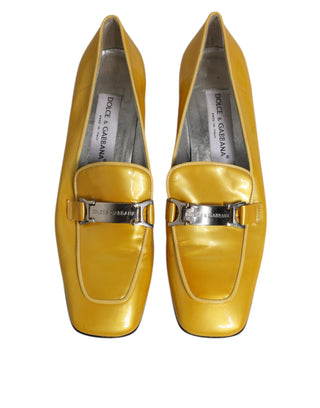 Dolce &amp; Gabbana Yellow Leather Logo Plaque Slip On Mocassin Shoes