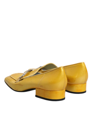 Dolce &amp; Gabbana Yellow Leather Logo Plaque Slip On Mocassin Shoes