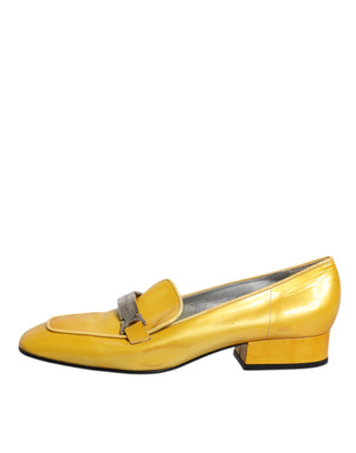 Dolce &amp; Gabbana Yellow Leather Logo Plaque Slip On Mocassin Shoes