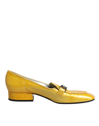 Dolce &amp; Gabbana Yellow Leather Logo Plaque Slip On Mocassin Shoes