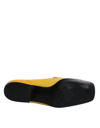 Dolce &amp; Gabbana Yellow Leather Logo Plaque Slip On Mocassin Shoes