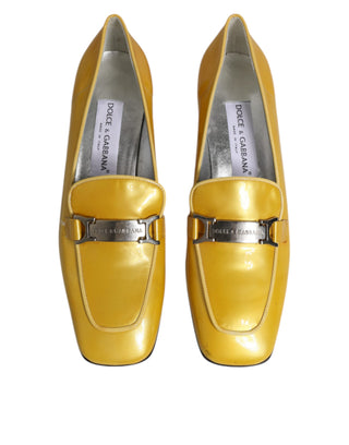 Dolce &amp; Gabbana Yellow Leather Logo Plaque Slip On Mocassin Shoes