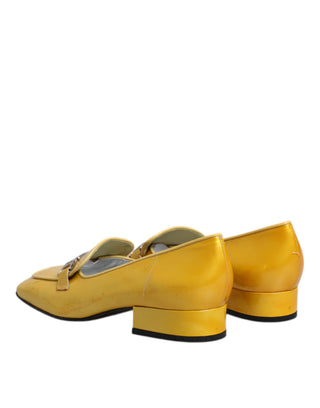 Dolce &amp; Gabbana Yellow Leather Logo Plaque Slip On Mocassin Shoes