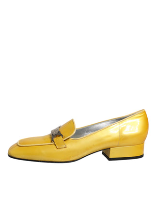 Dolce &amp; Gabbana Yellow Leather Logo Plaque Slip On Mocassin Shoes