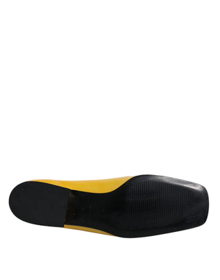 Dolce &amp; Gabbana Yellow Leather Logo Plaque Slip On Mocassin Shoes