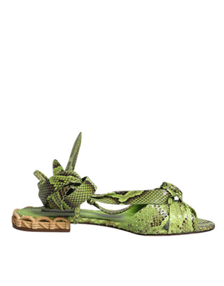 Dolce &amp; Gabbana Green Animal Print Ankle Wrap Sandals Shoes