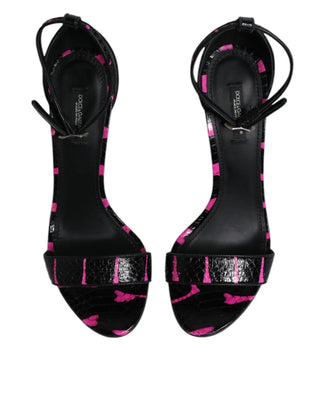 Dolce & Gabbana Black Fuchsia Leather DG Heels Sandals Shoes