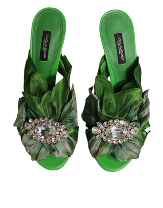 Dolce &amp; Gabbana Green Crystal Slides KEIRA Sandal Shoes