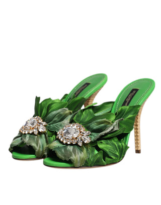 Dolce &amp; Gabbana Green Crystal Slides KEIRA Sandal Shoes