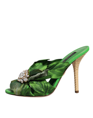 Dolce &amp; Gabbana Green Crystal Slides KEIRA Sandal Shoes