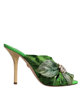 Dolce &amp; Gabbana Green Crystal Slides KEIRA Sandal Shoes