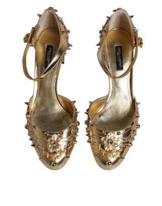 Dolce &amp; Gabbana Gold Studs Vally Slingback Sandals Shoes