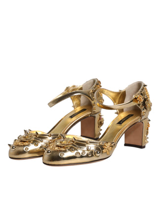 Dolce &amp; Gabbana Gold Studs Vally Slingback Sandals Shoes