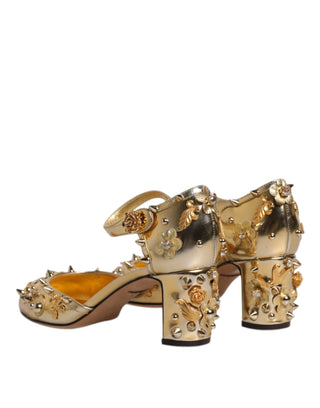 Dolce &amp; Gabbana Gold Studs Vally Slingback Sandals Shoes