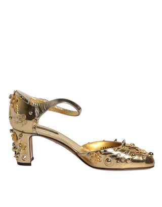 Dolce &amp; Gabbana Gold Studs Vally Slingback Sandals Shoes