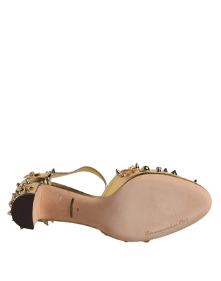 Dolce &amp; Gabbana Gold Studs Vally Slingback Sandals Shoes