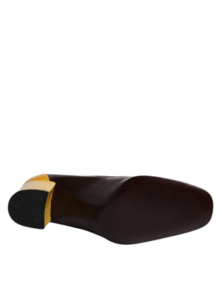 Dolce & Gabbana Yellow Brown Leather Block Heel Pumps Shoes